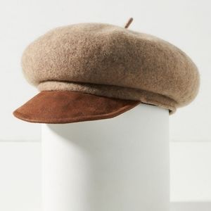 Anthropologie Trimmed Wool Newsboy Cap